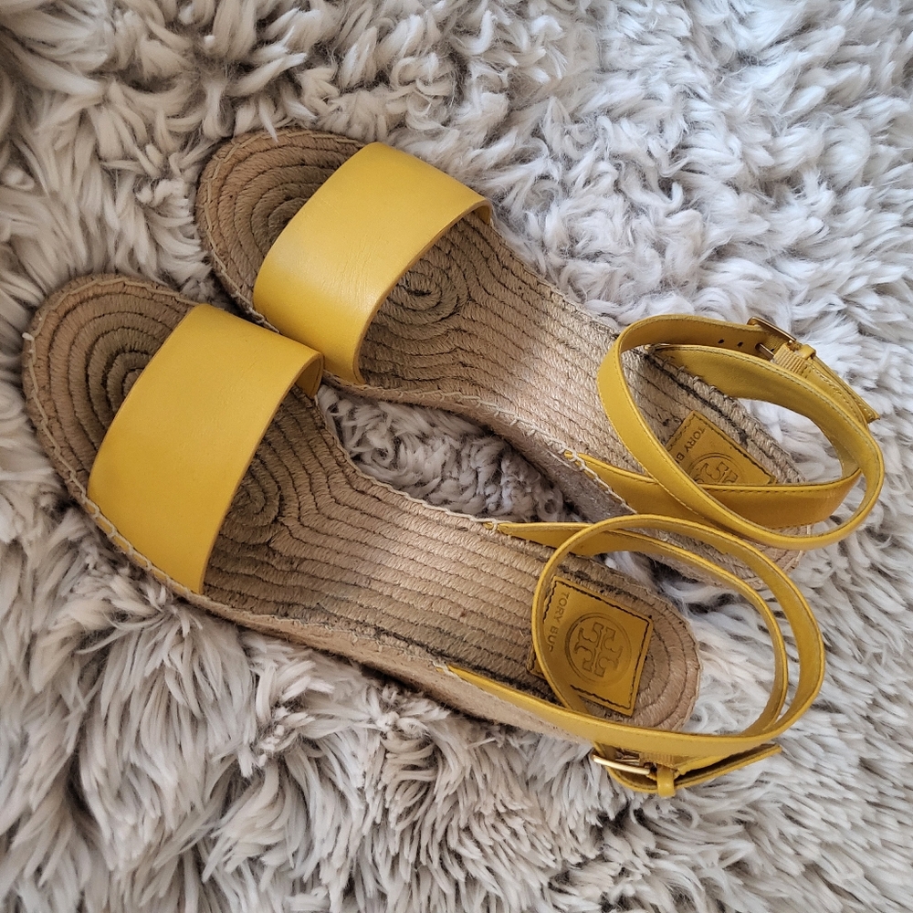 COPY - Tory Burch yellow espadrille wedge sandals